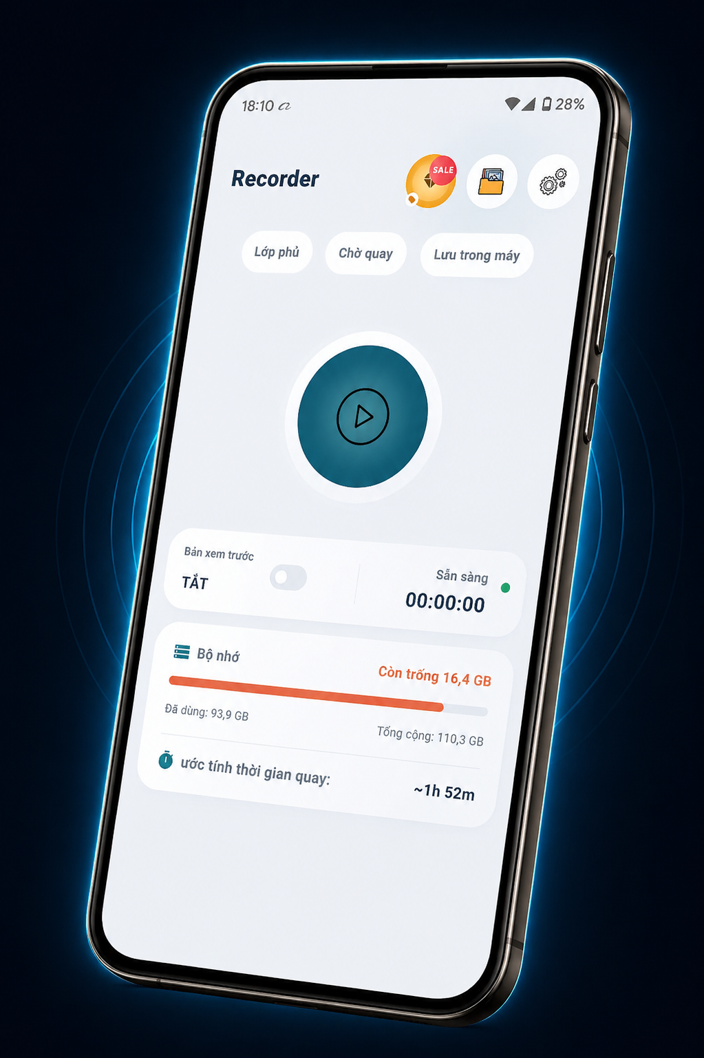 Background video recorder features including overlay and no preview mode